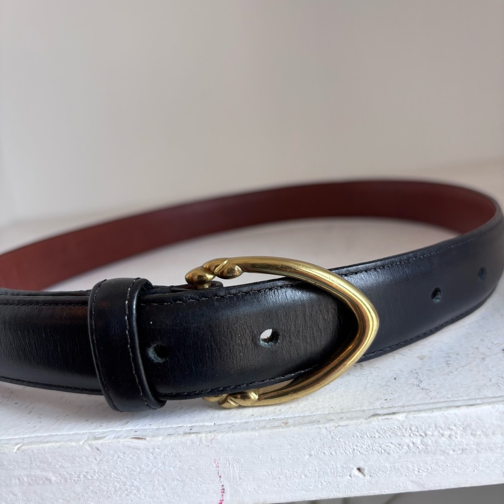 Vintage Coach Classic Black French Calfskin Belt with Gold Brass Oval Buckle S - Picture 2 of 6
